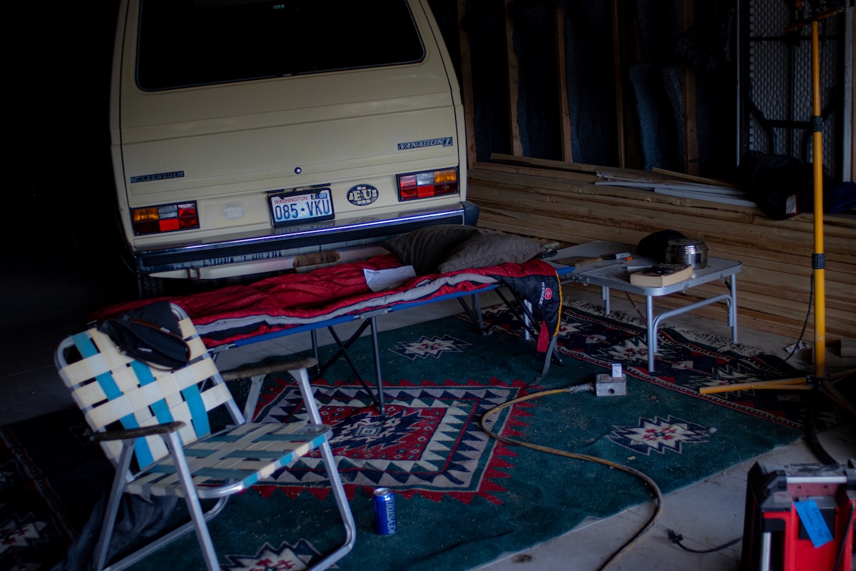 Chilling by the work van after day 1